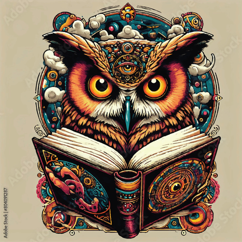 Wise owl perched on stack of books