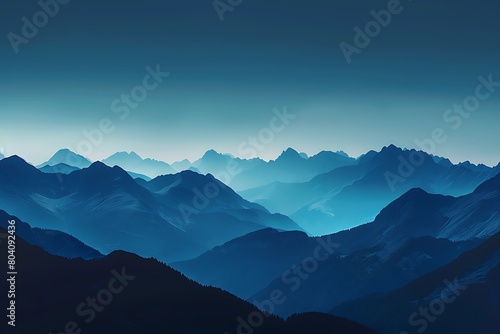 Majestic mountain range with a clear blue sky at dawn © crescent