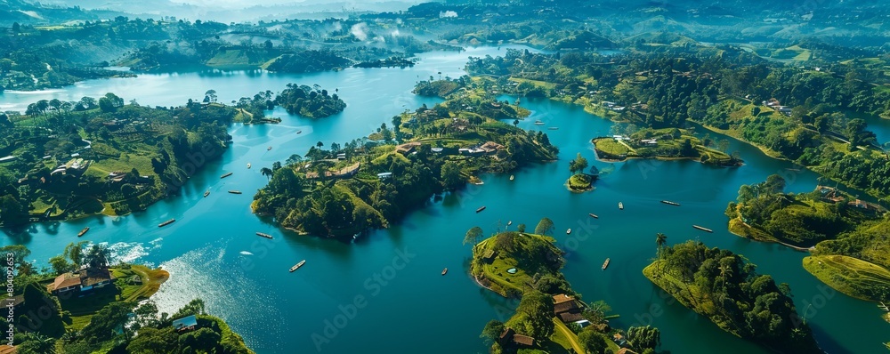 Aerial view of Guatapé, a complex of bay and inlets in Antioquia, Colombia. Aerial view of Guatapé, a complex of bay and inlets in Antioquia, Colombia.