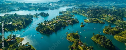 Aerial view of GuatapÃ©, a complex of bay and inlets in Antioquia, Colombia. photo