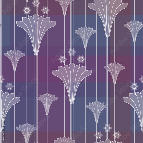 Vector purple seamless pattern background: Madras Garden At Night.