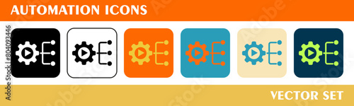 Automation icons set. 6 style icons with various colors. For sign, symbol, web design or web graphics. 
