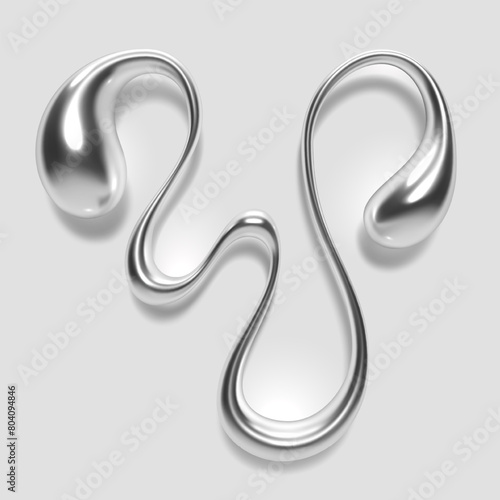 3D liquid metal letter V melted, with a glossy reflective surface and abstract fluid droplet shape, featuring a silver or chrome gradient. Isolated vector for Y2K design alphabet font