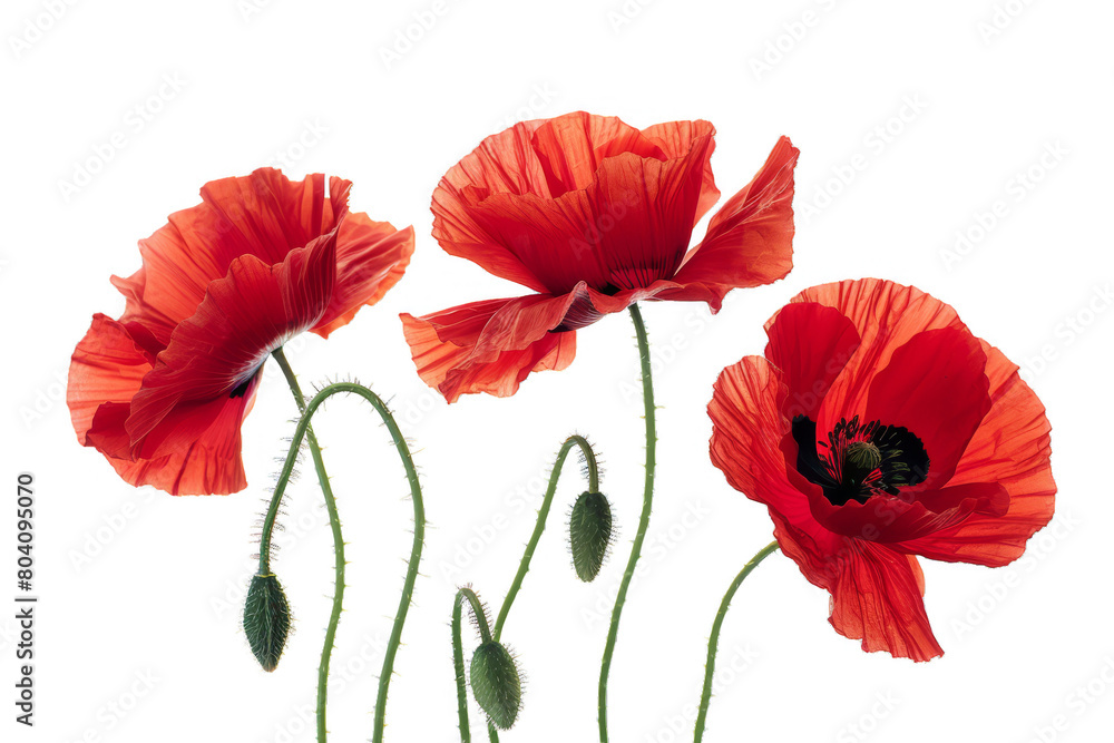 Fototapeta premium Red Poppy Flowers, Isolated on a White Background