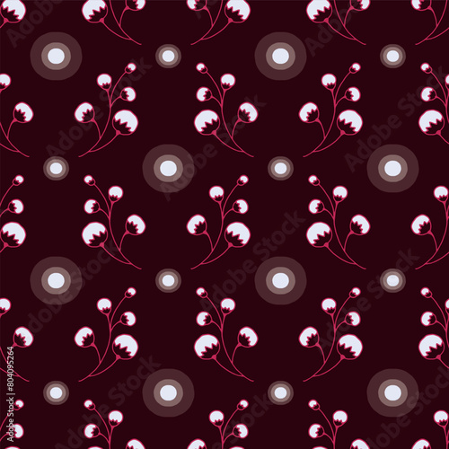 Vector maroon seamless pattern background: Crownberries At Night.