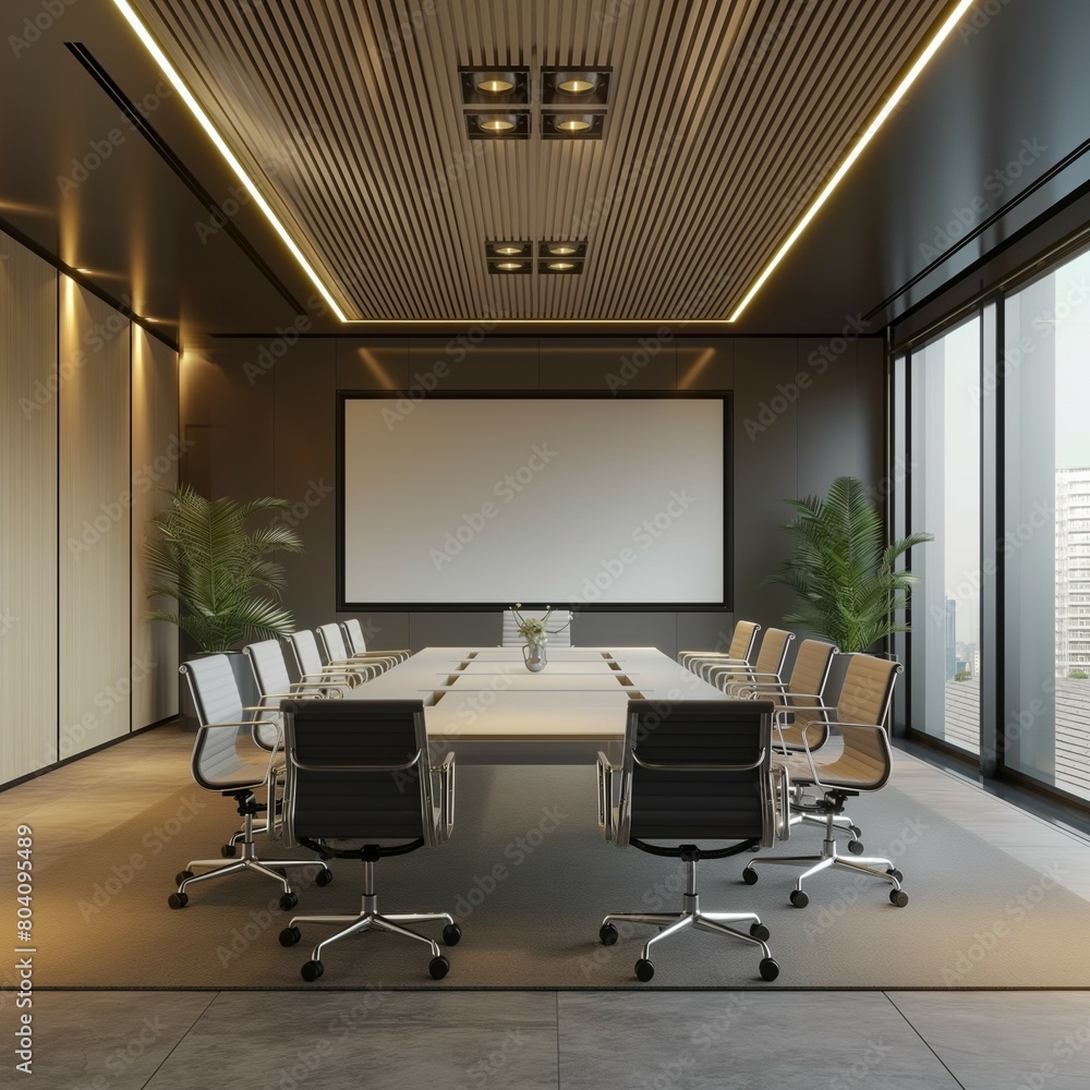 Frame mockup, modern and stylish office conference room interior, 3d render