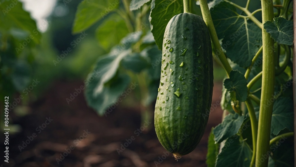 A fresh cucumber on a vine A fresh cucumber on a vine