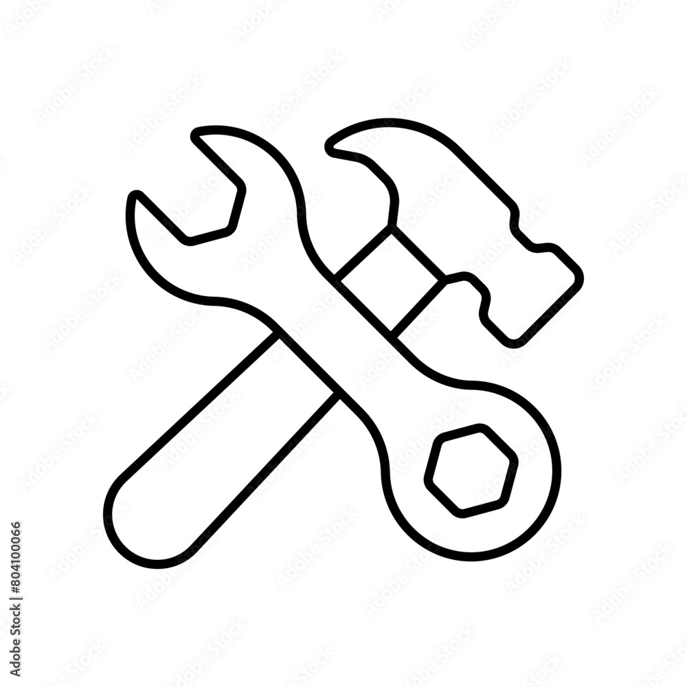 Wrench and hammer line icon isolated on white background Wrench and hammer line icon isolated on white background