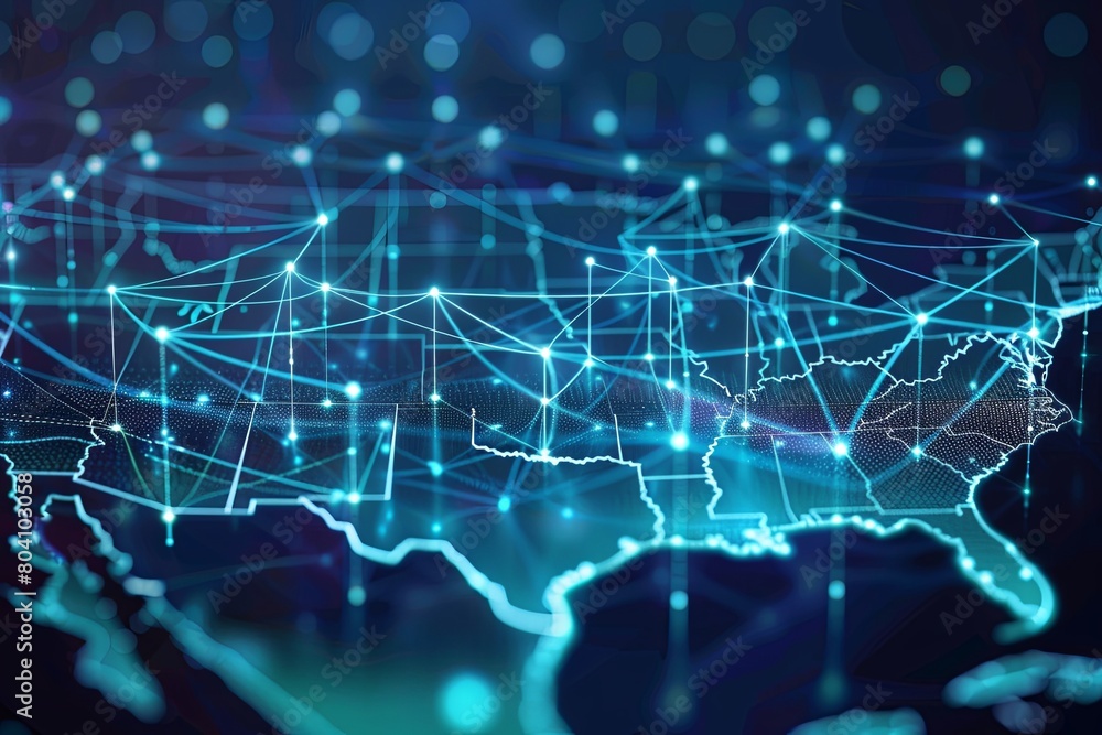 Data Exchange: US Map in Abstract Global Communication Web Data Exchange: US Map in Abstract Global Communication Web