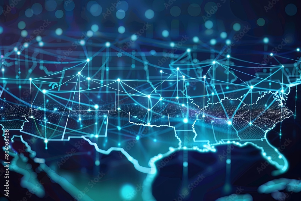 Data Exchange: US Map in Abstract Global Communication Web