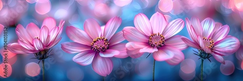 Several pink flowers grouped closely together