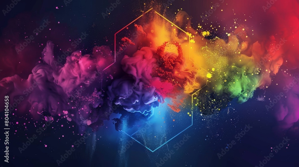 An elegant hexagon made of colorful paint splashes An elegant hexagon made of colorful paint splashes