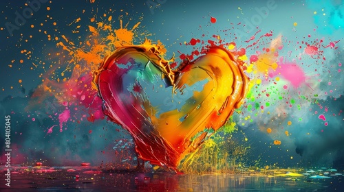 An imaginative design featuring an explosion of vibrant paint splashes forming a beautiful heart shape photo