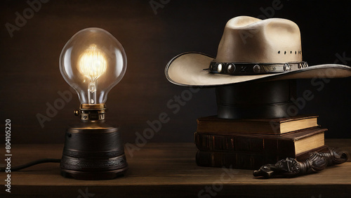 Cowboy inspiration with hat and lamp photo