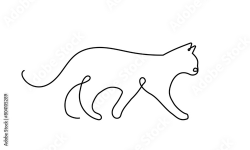 One line drawing walking cat. Linear minimalistic illustration. Vector 