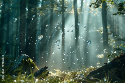 Piezoelectric crystals harnessing energy from rain in a forest. photo
