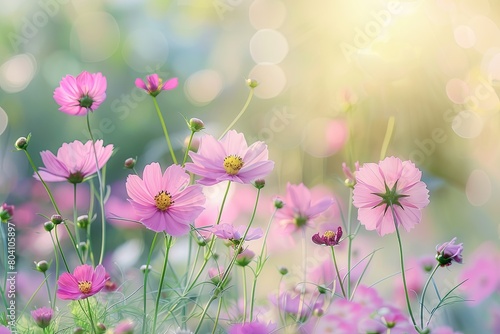 Wild Pink Flowers: Serene Spring Renewal Panorama