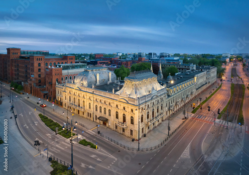 Aerial view of historic Izrael Poznanski Palace where today located museum of the City of Lodz, Poland photo