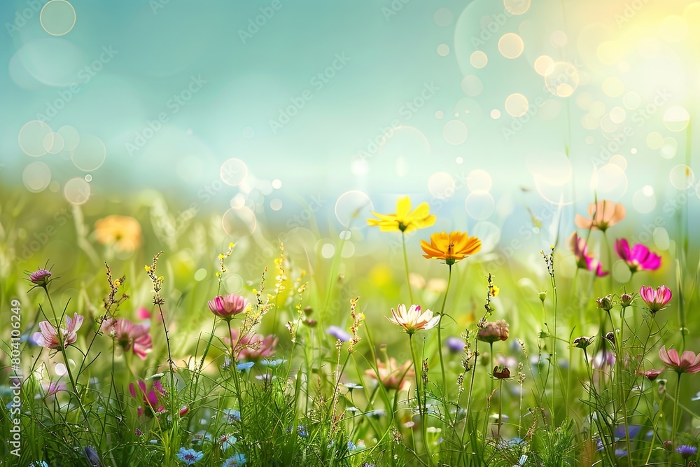 Wild Flower Serenity: Sunlit Meadow Bokeh Panorama
