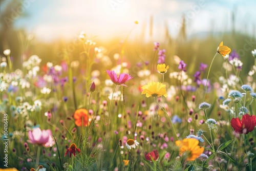 Wildflowers in Sunlight: Solitude Blossoms of Nature's Peaceful Meadow