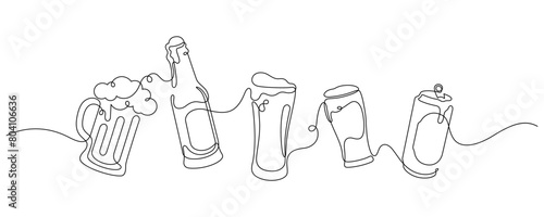 continuous line drawing of variety beer celebration decoration