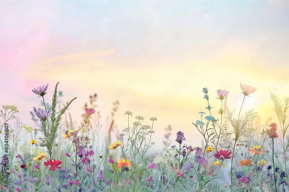 Wildflower Meadow: Serene Summer Sunset Pastel Horizon