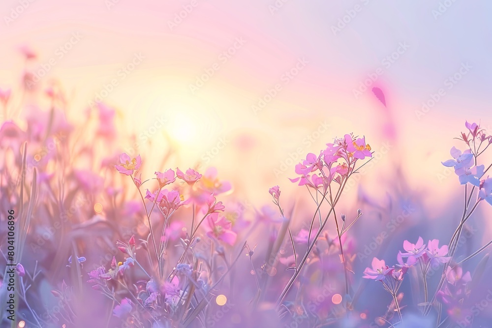 Twilight Serenity: Soft Light Over Defocused Wildflowers in Pastel Skies Twilight Serenity: Soft Light Over Defocused Wildflowers in Pastel Skies