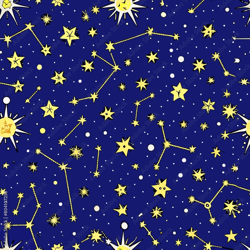 Seamless pattern of zodiac constellations against a starry backdrop, Generative AI