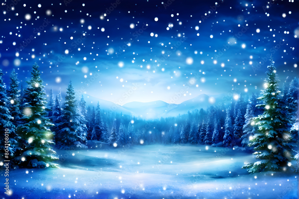 Magical winter scene illustration with falling snow. Great for holiday promotions, desktop wallpapers, and creative projects
