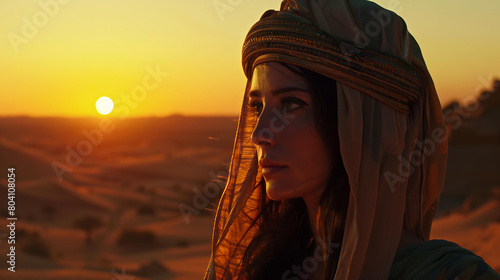  beautiful woman in Arab burqa costume , desert , photorealistic , cinematic light , aesthetics of an oriental fairy tale