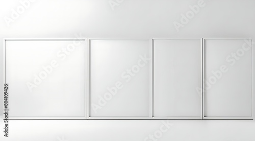 Abstract white horizontal background with white empty frames of different sizes. Minimalistic style, template for design