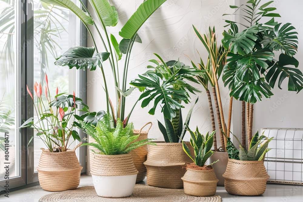 Bright, airy room filled with a diverse collection of houseplants, creating a lush indoor garden oasis Bright, airy room filled with a diverse collection of houseplants, creating a lush indoor garden oasis