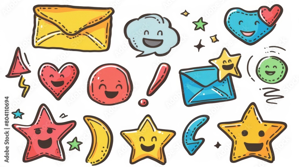 Modern rating and review linear signs with stars, envelopes, smiling emoji, thumb up and speech bubbles. Positive or negative customer feedback, Line art symbols. Modern rating and review linear signs with stars, envelopes, smiling emoji, thumb up and speech bubbles. Positive or negative customer feedback, Line art symbols.