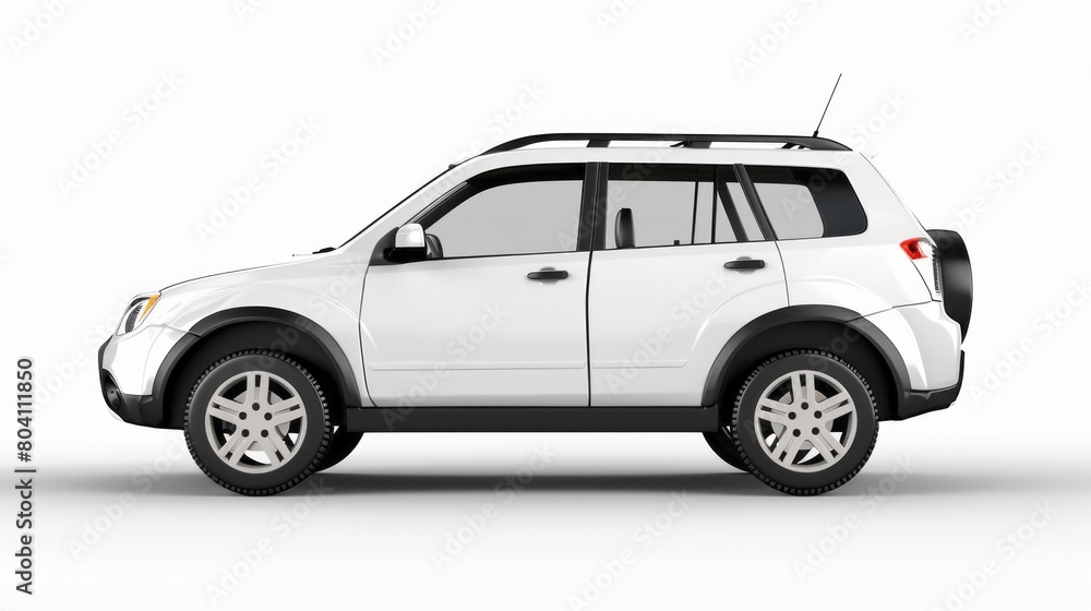 Obraz premium A white car with black trim is parked on a white background