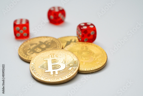 Bitcoin and red dice