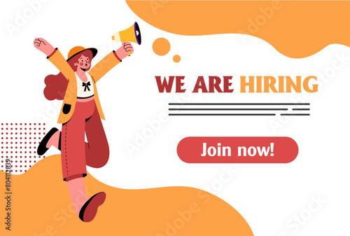 people looking for employees with words we're hiring, concept vector ilustration. can use for landing page, template, ui, web, mobile app, poster, banner, flyer, background, website, advertisement