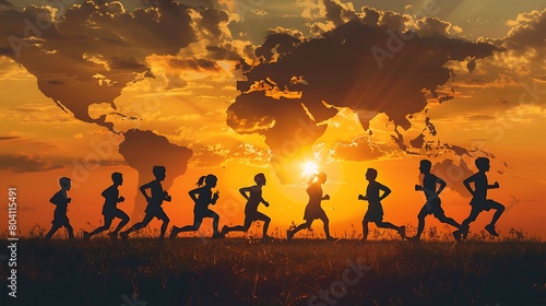 Silhouette of runners training at sunset © Anditya