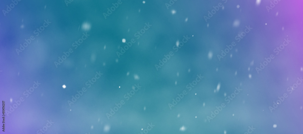 abstract colorful background with bokeh lights and snowflake, panoramic background with copy space