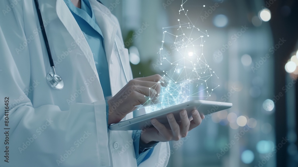 Innovative Healthcare Technology: Doctor with Pad and AI Medical Data Innovative Healthcare Technology: Doctor with Pad and AI Medical Data