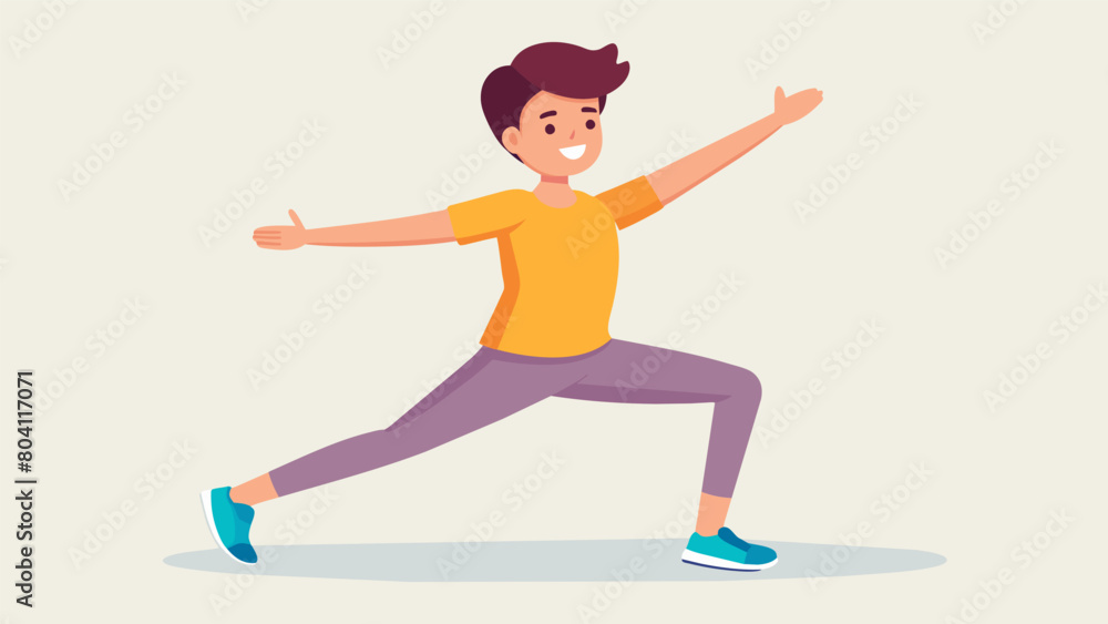 A teenager bounces on their toes loosening up their muscles before starting a series of jumping jacks and lunges.. Vector illustration