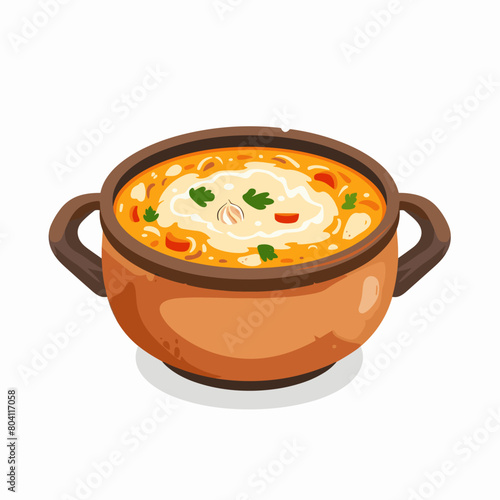 A bowl of soup with a spoon in it