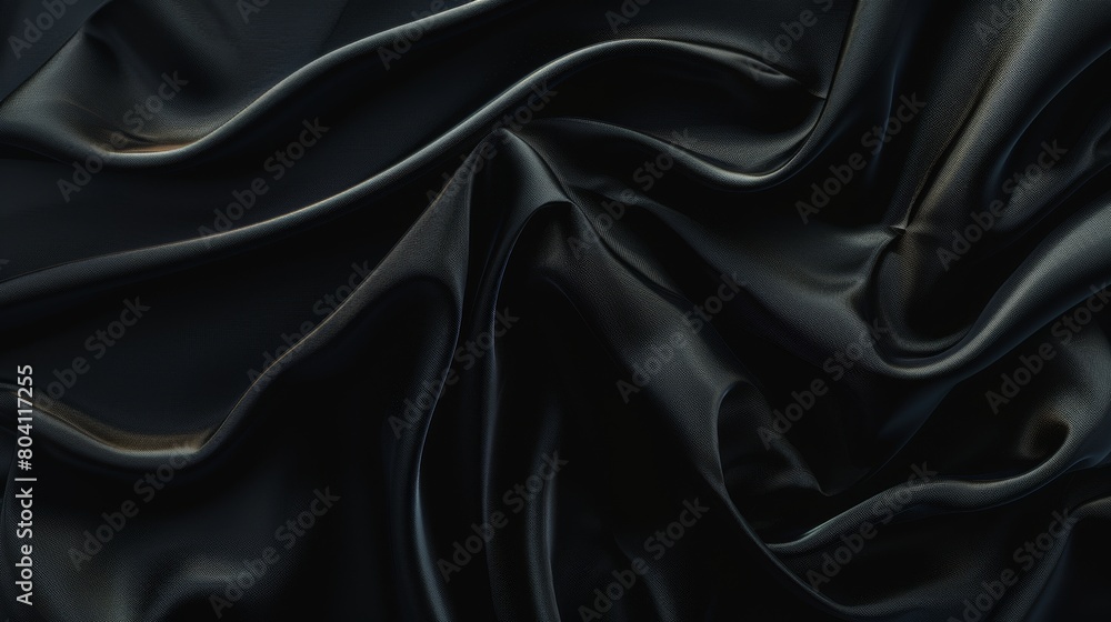 Fototapeta premium Black silk with folds background.