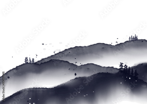 japanese themed hand drawn watercolour landscape background 