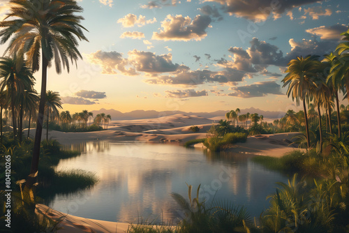  lake in the middle of the desert , palms, oasis photo