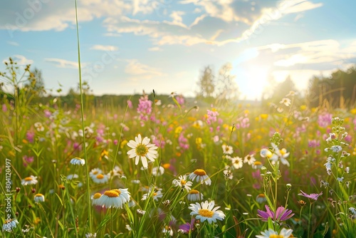 Wild Flowers Meadow  Sunlit Serenity Panorama