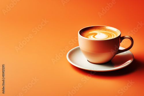 generated Illustration Close-up of a cup of cappuccino on a orange tabletop