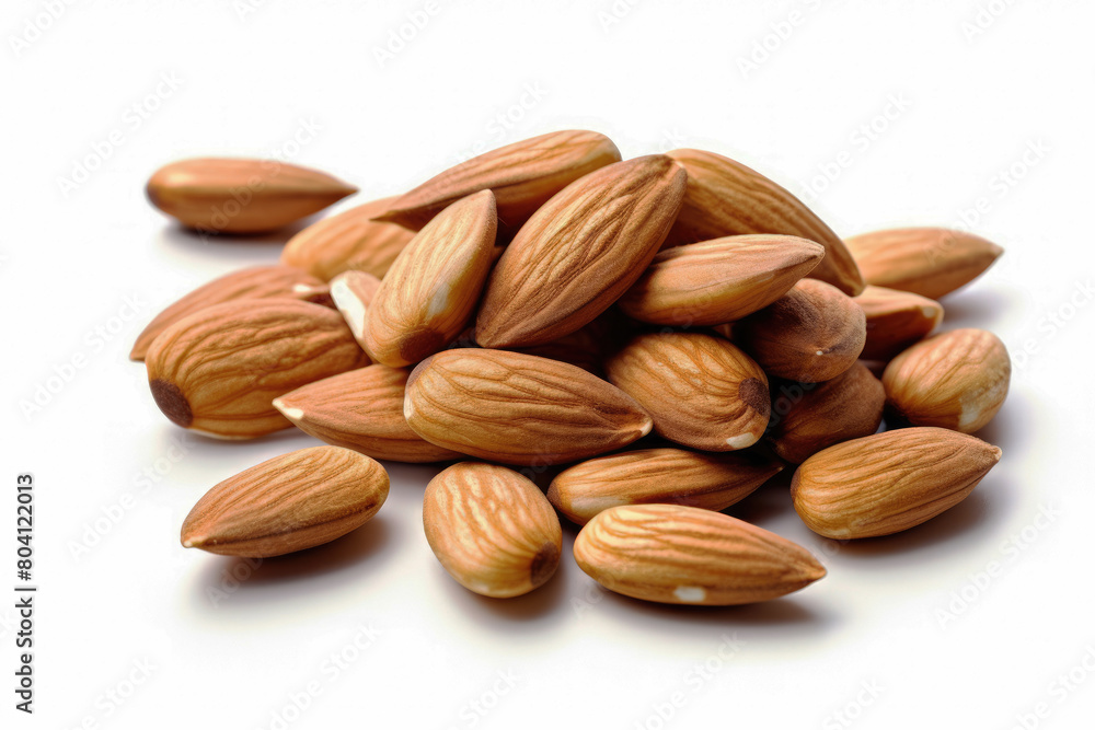 Obraz premium generated Illustration of Heap of almond nuts isolated on white background
