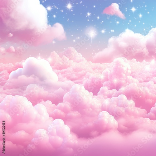 Background from magical fairy-tale gentle rainbow clouds with stars. For design of holiday invitations and cards.