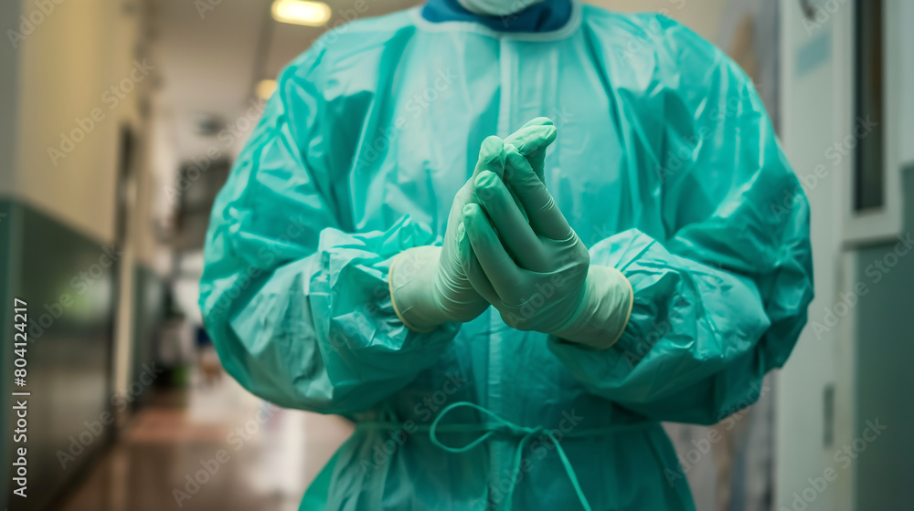 A doctor wears a surgical gown to perform surgery on a patient A doctor wears a surgical gown to perform surgery on a patient