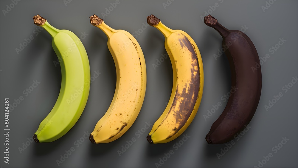 a sequence of four bananas, each transitioning seamlessly from fresh yellow to dark brown, diffrente bananas a sequence of four bananas, each transitioning seamlessly from fresh yellow to dark brown, diffrente bananas